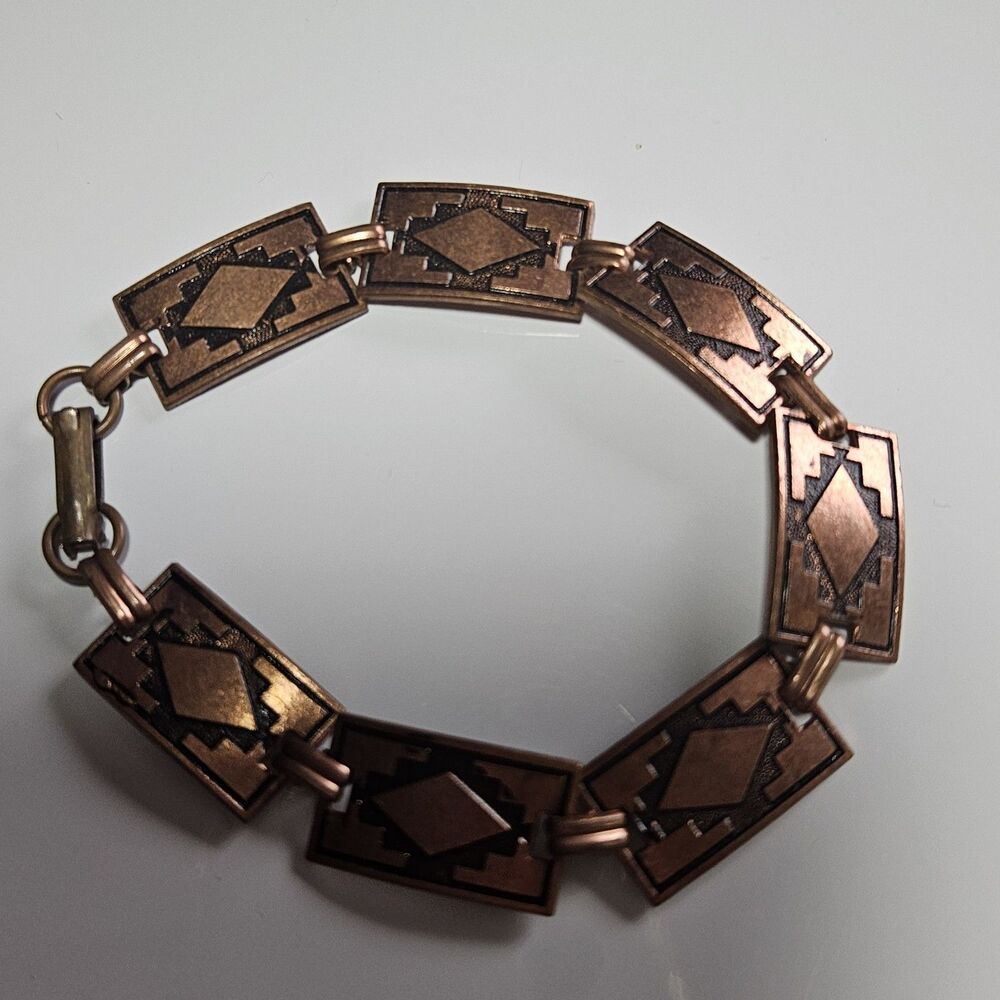 *Sale*Solid Copper Bracelet Panels w Nat American Pattern Arthritis Healing 7.5"